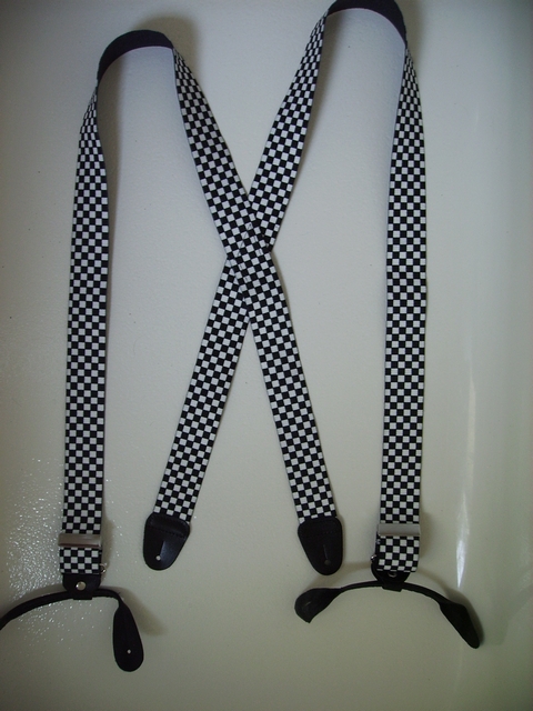 BUTTON-ON CHECKERS BLACK AND WHITE 1 1/2" x 48" Suspenders UB120N48CHEC